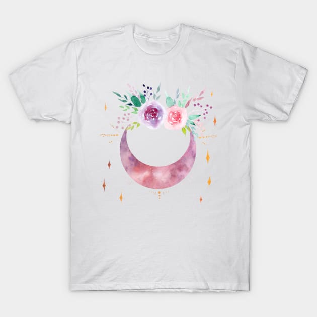 Roses moon watercolor T-Shirt by GinaaArts